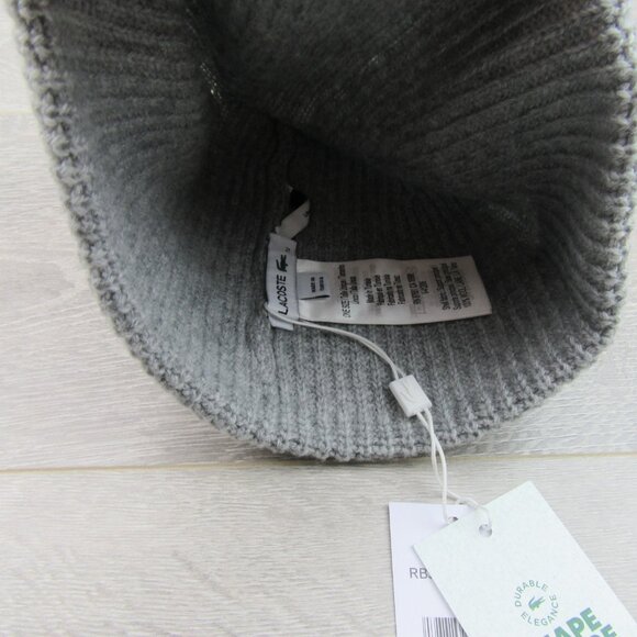 Lacoste Crocodile Big Patch Grey Wool Beanie Cap One Size NEW - Picture 11 of 13